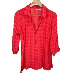 Chico's Women’s Red Coral Textured Button Down Shirt - Size Small